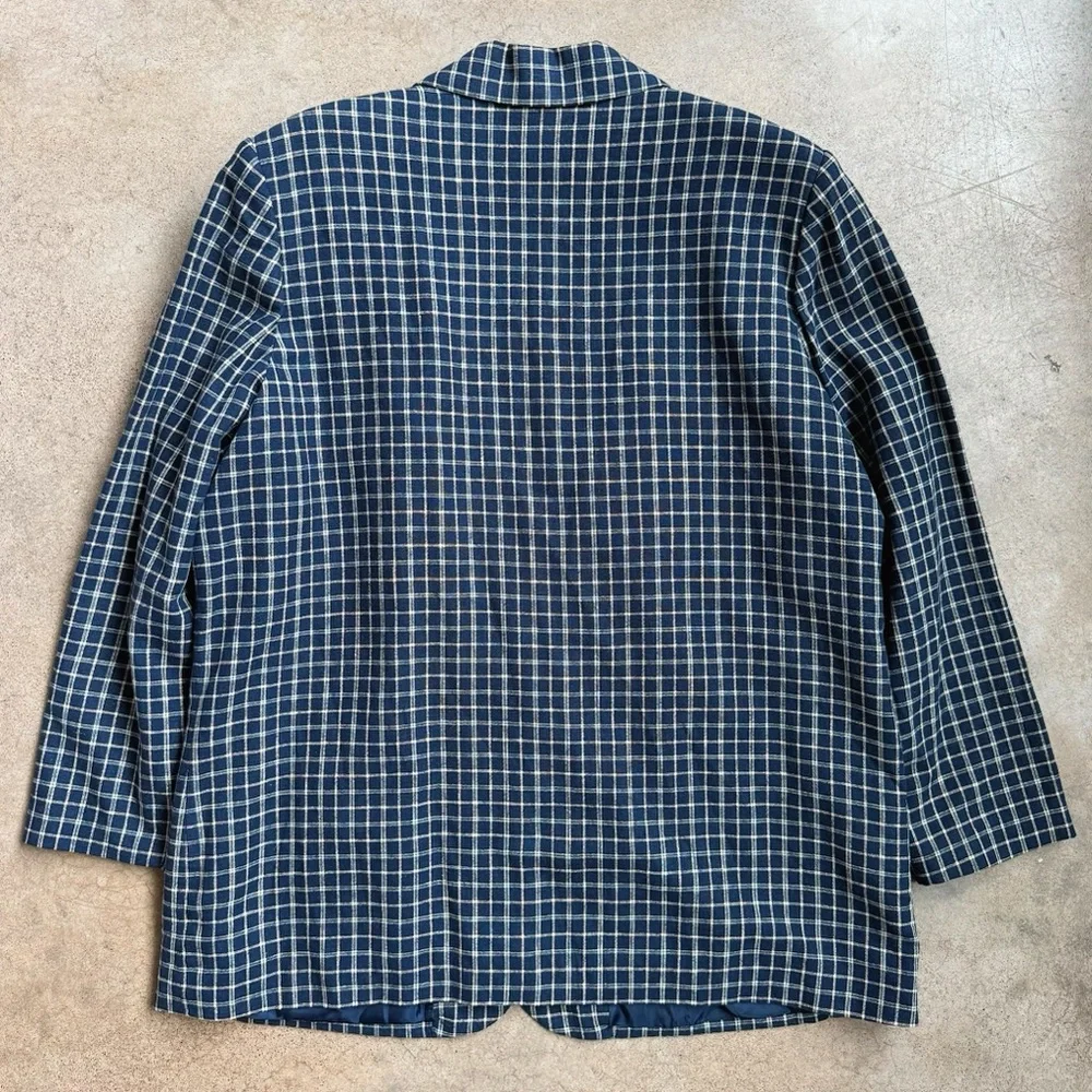Vintage 90s Sag Harbor Navy Plaid Linen Blazer - Picture 3 of 6